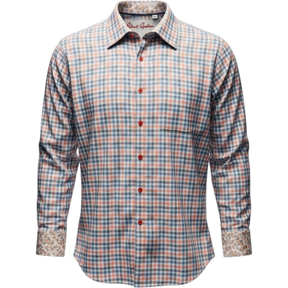 Robert Graham Dress Shirt 2XL Classic Fit Plaid Orange Blue Preppy Flip Cuff